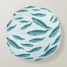 Narwhal in Blue Ocean Pattern Rond Kussen