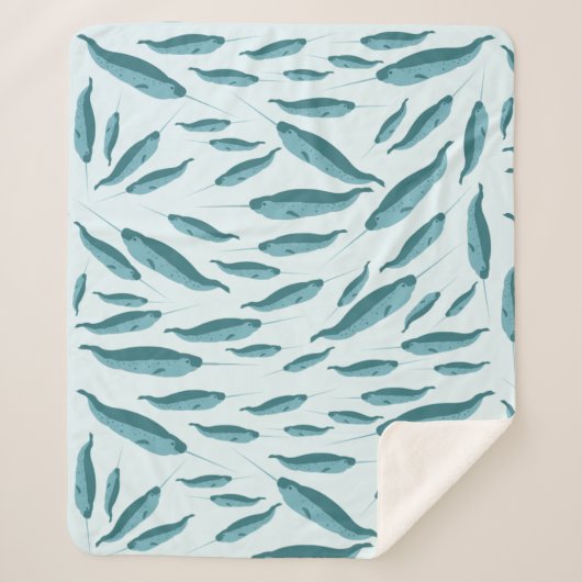 Narwhal in Blue Ocean Pattern Sherpa Deken (Voorkant)