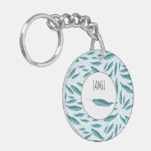 Narwhal in Blue Ocean Pattern Sleutelhanger (Voorkant Links)