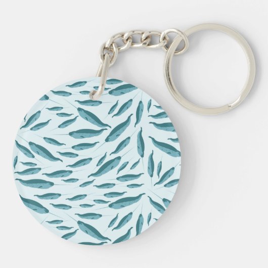 Narwhal in Blue Ocean Pattern Sleutelhanger (Achterkant)