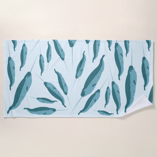 Narwhal in Blue Ocean Pattern Strandlaken (Voorkant)