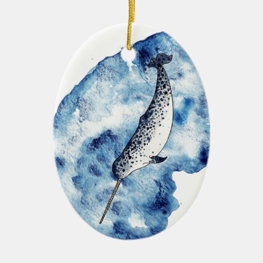 Narwhal in een spetter van waterverf keramisch ornament (Voorkant)