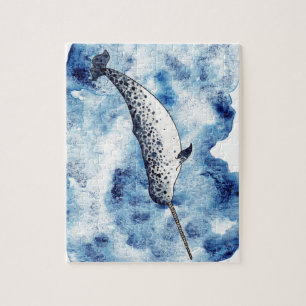 Narwhal in een spetter van waterverf legpuzzel