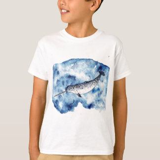 Narwhal in een spetter van waterverf t-shirt