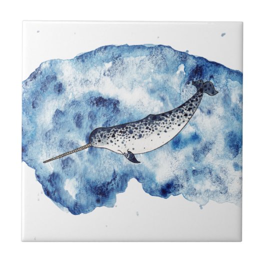 Narwhal in een spetter van waterverf tegeltje (Voorkant)