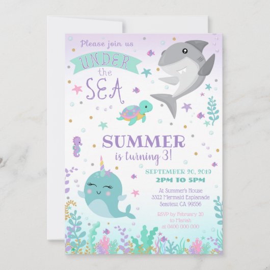 Narwhal Invitation - Shark and Narwhal Invitation Kaart (Voorkant)