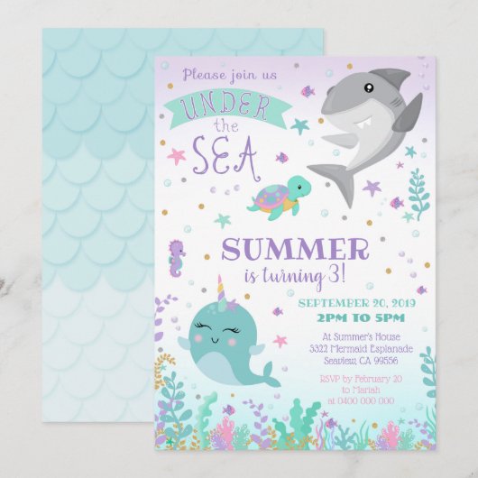 Narwhal Invitation - Shark and Narwhal Invitation Kaart (Voorkant / Achterkant)