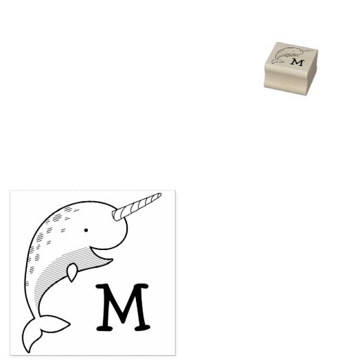 Narwhal Kind Leuke Walvis Monogram Initiaal Rubberstempel (Gestempeld)