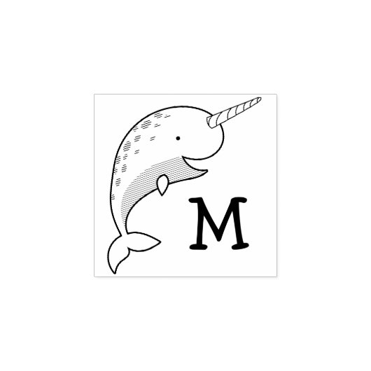 Narwhal Kind Leuke Walvis Monogram Initiaal Rubberstempel (Afrduk)