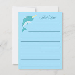 Narwhal Kind Schattigee platte Briefpapier Kaarten
