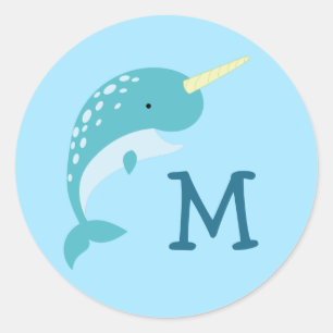 Narwhal Kind Schattigee walvis naam Envelop Seal S Ronde Sticker