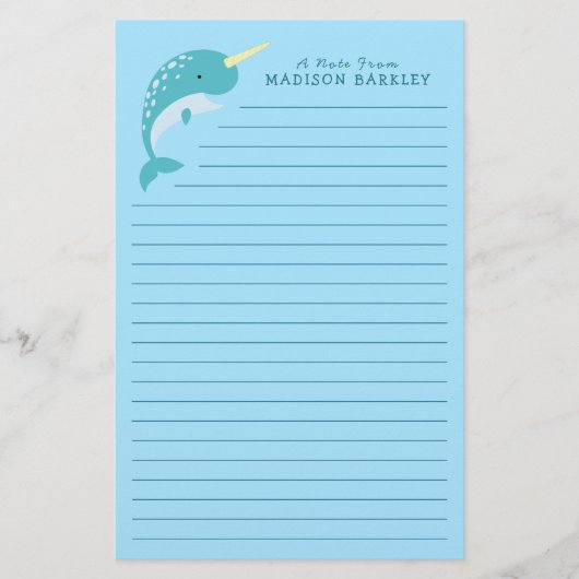 Narwhal Kind's Cute Whale Briefpapier (Voorkant)