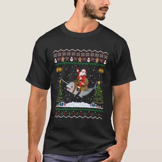 Narwhal Lelijke Xmas Gift Santa Riding Narwhal Chr T-shirt (Voorkant)
