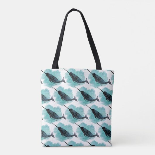 Narwhal Love | Waterverf turquoise harten Tote Bag (Achterkant)