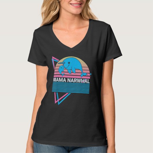 Narwhal Mama Retro Mama Narwhal T-shirt (Voorkant)