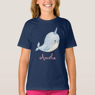 Narwhal Meisje Verjaardag Naam toevoegen Gepersona T-shirt