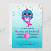 Narwhal Mermaid Girls Glitter Waterverf Summer Kaart (Voorkant)