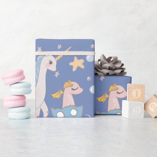 Narwhal Mermaid Unicorn Dragon Pastel Gepersonalis Cadeaupapier (Baby Shower)