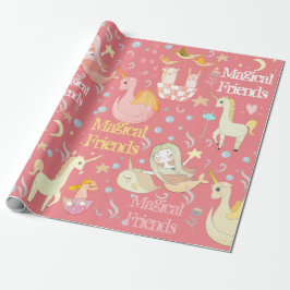 Narwhal Mermaid Unicorn Dragon Whimsical Custom Cadeaupapier