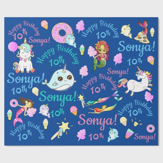 Narwhal, Mermaid, Unicorn Persoonlijke Naam, Leeft Cadeaupapier (Vlak)