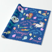 Narwhal, Mermaid, Unicorn Persoonlijke Naam, Leeft Cadeaupapier (Uitgerold)