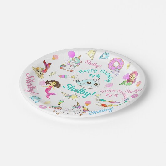 Narwhal, Mermaid, Unicorn Persoonlijke Naam, Leeft Papieren Bordje (Gekanteld)