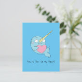 Narwhal met Briefkaart van de hartliefde (Staand voorkant)