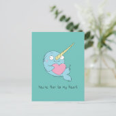 Narwhal met Briefkaart van de hartliefde (Staand voorkant)