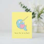 Narwhal met Briefkaart van de hartliefde (Staand voorkant)
