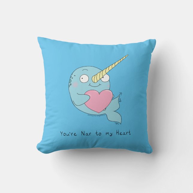 Narwhal met Heart Valentijn's Day Pillow Kussen (Voorkant)