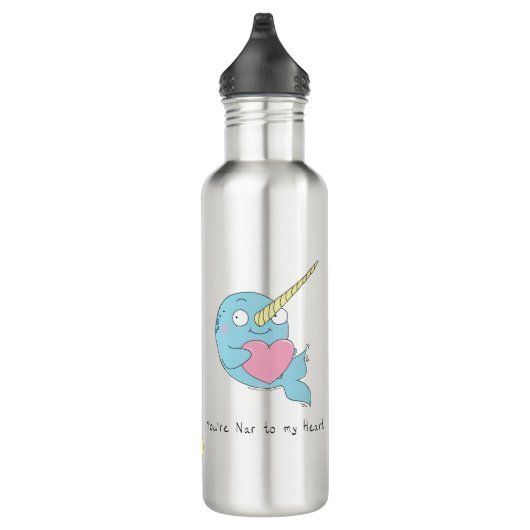 Narwhal met Heart Valentijn's Day Water Bottle Waterfles (Rechts)