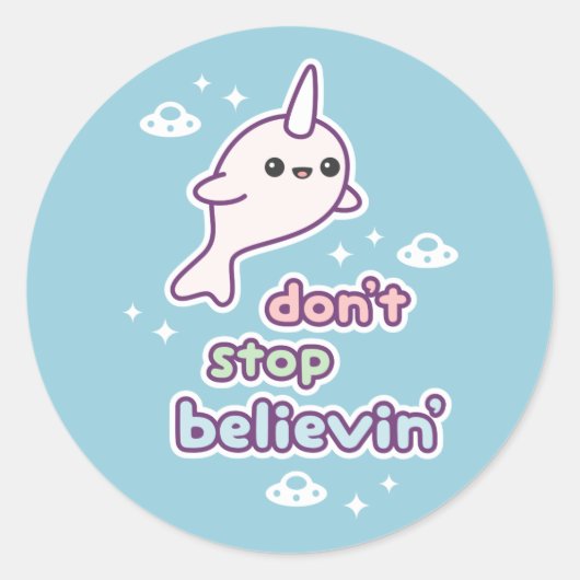 Narwhal met UFO's Ronde Sticker (Voorkant)