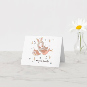 Narwhal n Mermaid met Bunny Ears Magische Vrienden Kaart