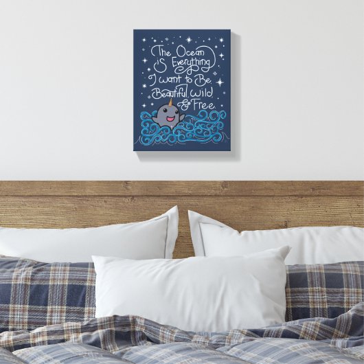 Narwhal Ocean Quote Canvas Afdruk (Insitu (Slaapkamer))