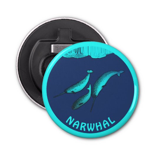 Narwhal onder het ijs button flesopener (Voorkant)