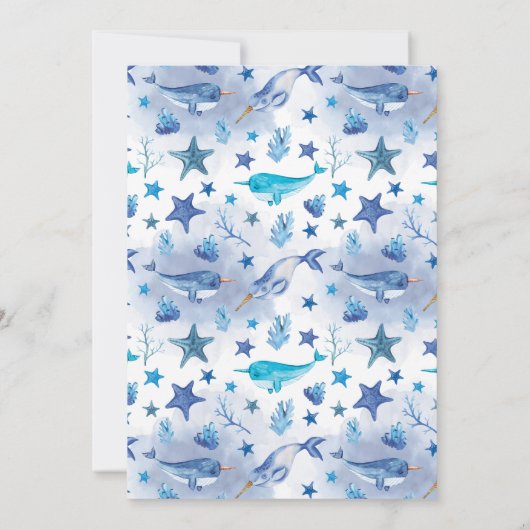 Narwhal onder het Zee Baby shower Kaart (Achterkant)
