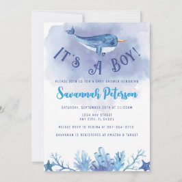 Narwhal onder het Zee Baby shower Kaart