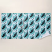 Narwhal op Turquoise Waterverf Hart Gepersonalisee Strandlaken (Voorkant)
