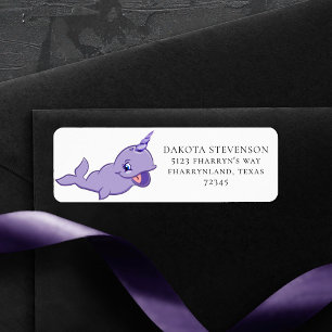 Narwhal Paars Lila Magisch Zee Unicorn Adres Etiket