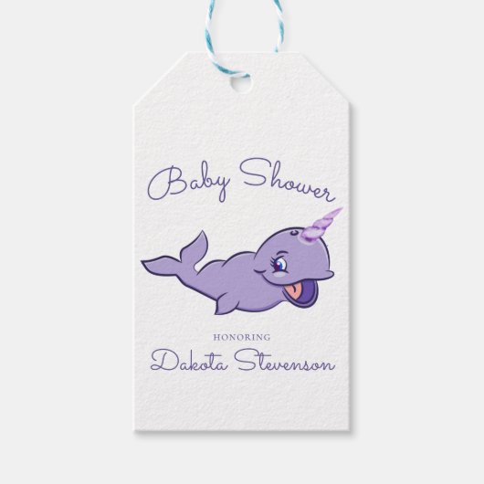 Narwhal Paars | Lila Unicorn Shower voor Zee van m Cadeaulabel (Voorkant)