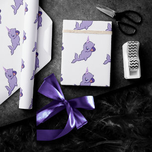 Narwhal Paars   Lila Unicorn van de Magische Zee Cadeaupapier