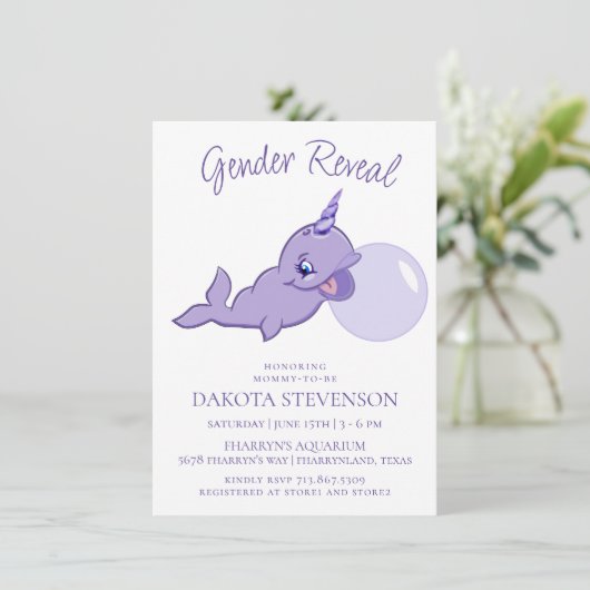 Narwhal Paarse | Lila Magische Zee Bubble Gum Kaart (Staand voorkant)