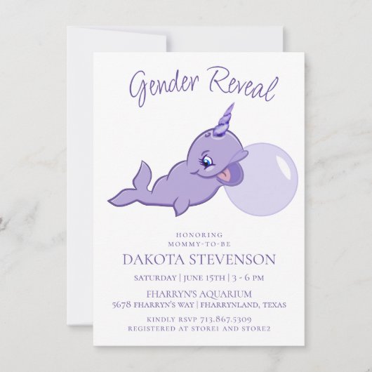 Narwhal Paarse | Lila Magische Zee Bubble Gum Kaart (Voorkant)