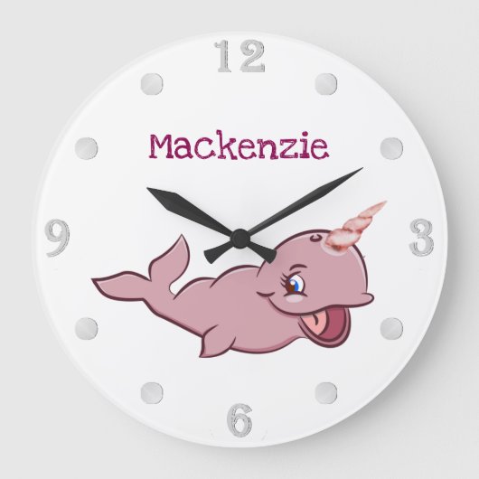 Narwhal Pink | Cartoon Girly Kawaii Chibi - Custom Grote Klok (Voorkant)