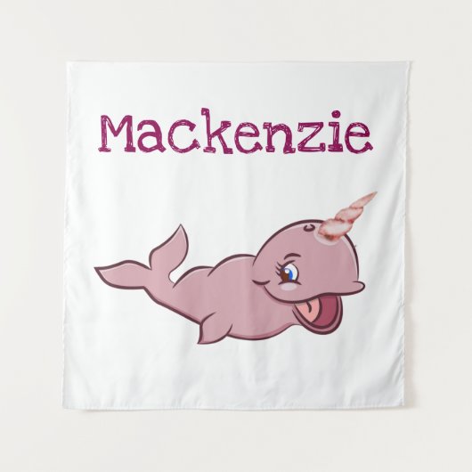 Narwhal Pink | Cartoon Girly Kawaii Chibi - Custom Wandkleed (Voorkant)