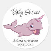 Narwhal Pink | Dierlijke Kawaii Chibi Cartoon Show Ronde Sticker (Voorkant)