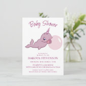 Narwhal Pink | Girly Kawaii Chibi Bubblegum Shower Kaart (Staand voorkant)