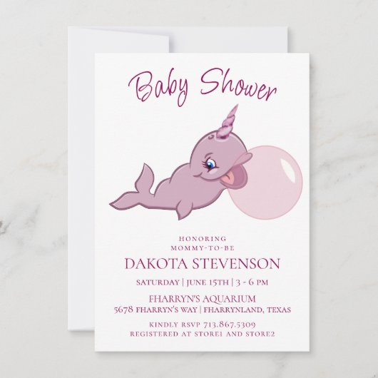 Narwhal Pink | Girly Kawaii Chibi Bubblegum Shower Kaart (Voorkant)