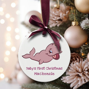 Narwhal Pink   Girly Kawaii Chibi Cartoon Keepslag Keramisch Ornament