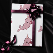Narwhal Pink | Girly Kawaii Chibi Cartoon Party Cadeaupapier